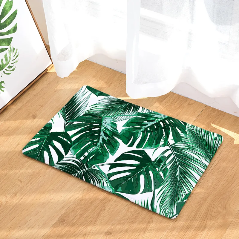 

Doormat Palm Leaf Flannel Kitchen Bathroom Anti Slip Rugs Home Entrance Floor Carpet Door Mat Decoration