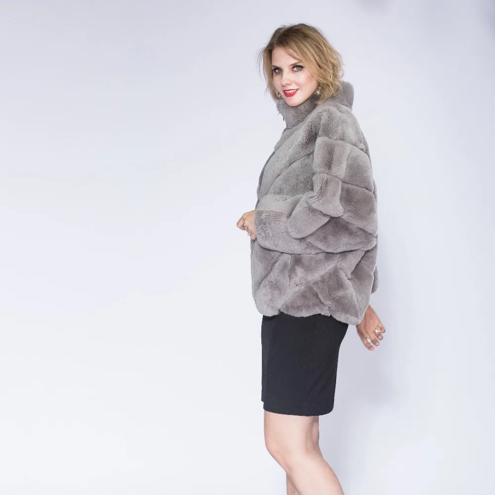 2022 Hot Woman Real Rex Rabbit Fur Coat,winter Stand Collar Short Section Thick Coat, Bat Sleeve Ladies Coat  Fur Coat Plus Size