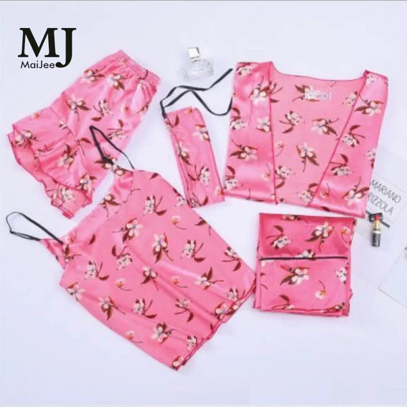 MJ046B 5 Pic белье Пижама Pyama женщина ночь Шелковый Костюм Mujer Pijama Feminino Pigiama Donna Invierno
