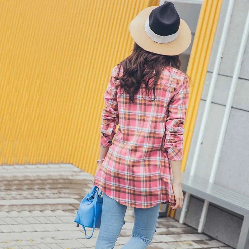 

Hot Sale Autumn Winter Ladies Female Casual Cotton Lapel Long-Sleeve Plaid Shirt Women Slim Outerwear Blouse Tops Clothing