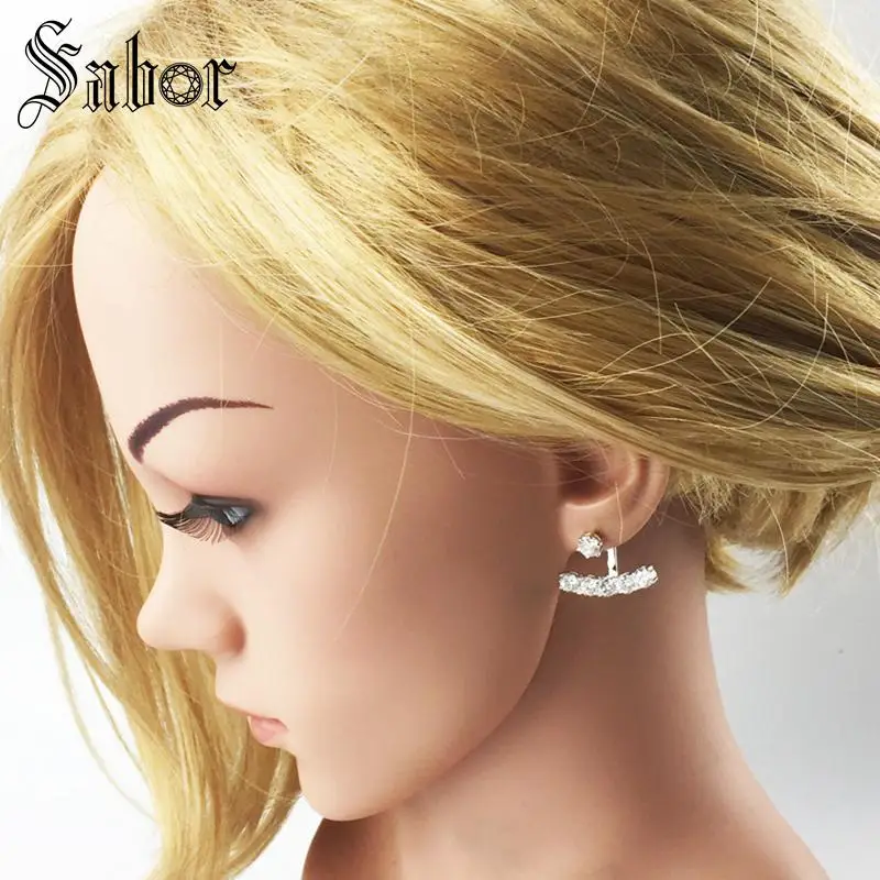 Женские серьги гвоздики Arc серебристые вечерние с цирконием подарок для