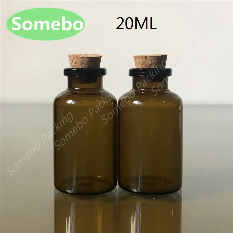 Горячая распродажа 10 шт./лот 20 мл янтарная стеклянная бутылка с пробкой 10cc