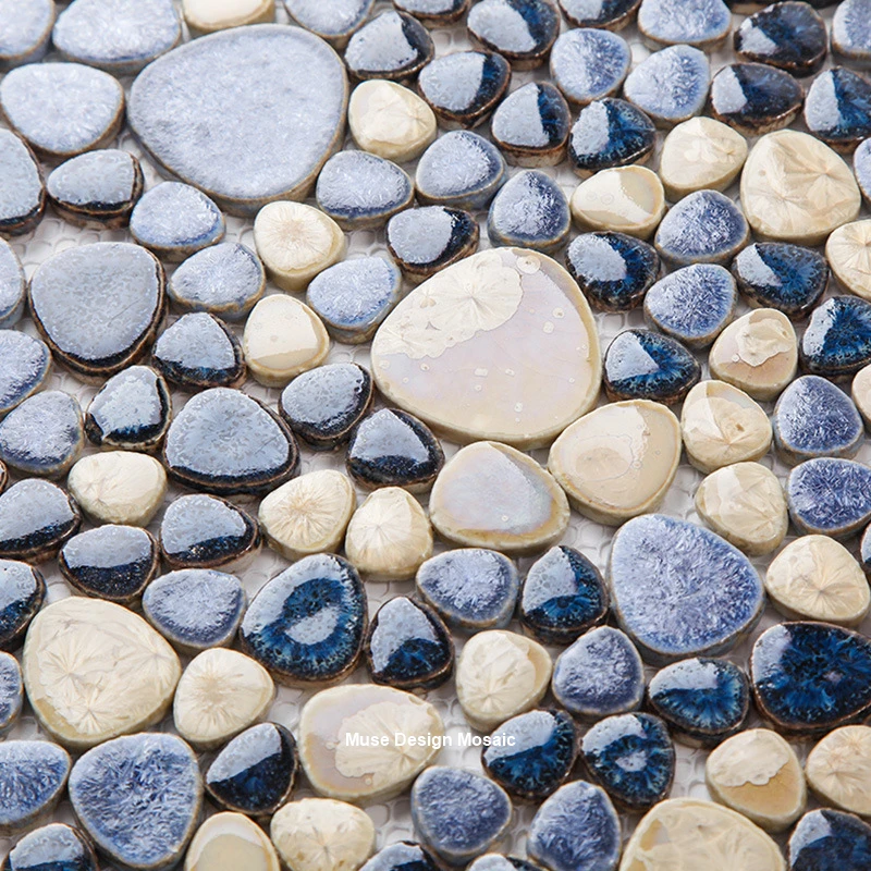 Звездная голубая бежевая застекленная галька керамическая мозаичная плитка