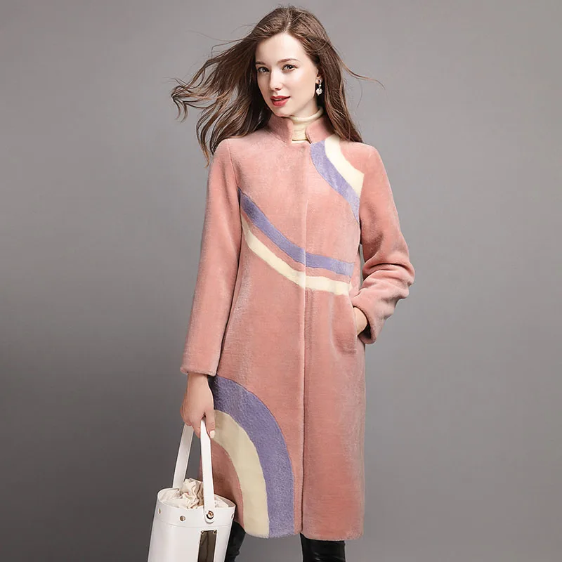 

Color contrast thick warm winter real wool coats outerwear women long style full sleeve wool overcoat 2019 autumn new arrival