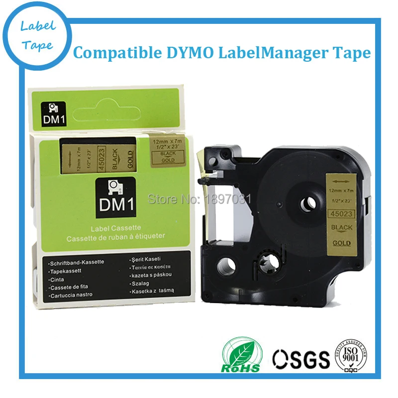 

Free shipping 3pk/lot 12mm black on gold DYMO 45023 D1 labels Compatible DYMO D1 label tapes