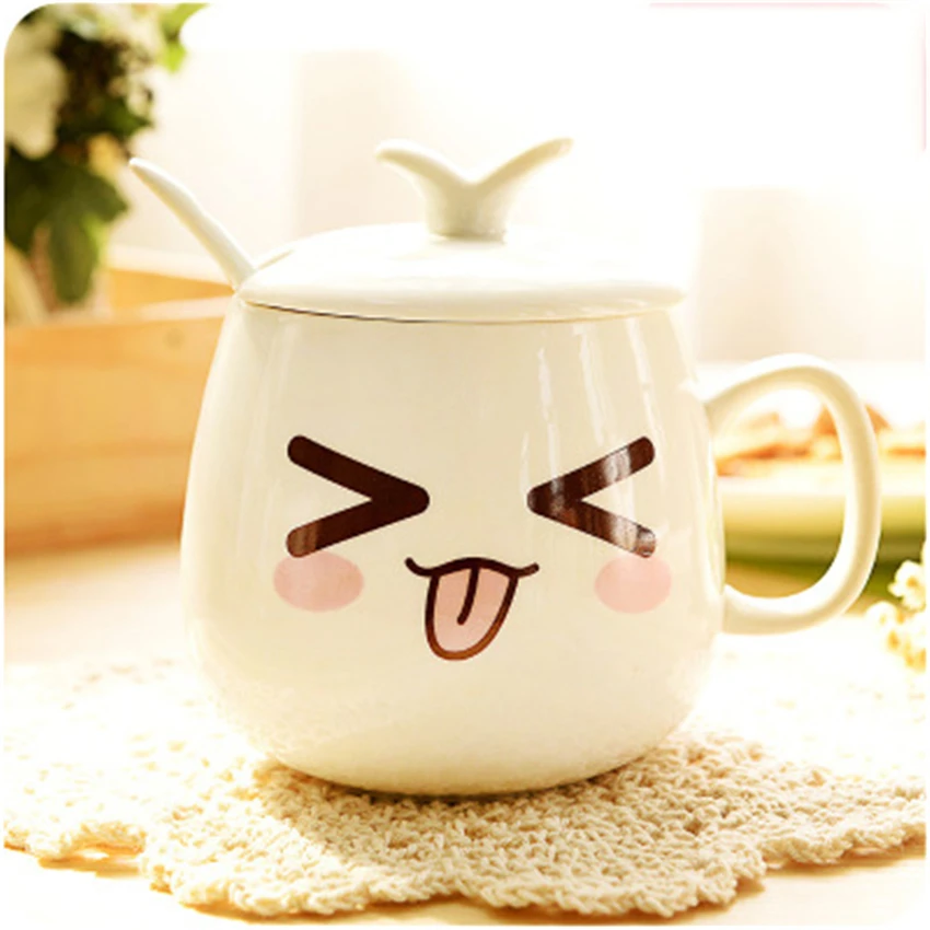 

Creative Ceramic Mark Coffee Cup Personality Expression Cup Couple Mug with Cover and Spoon Drinkware Coffee Accessories