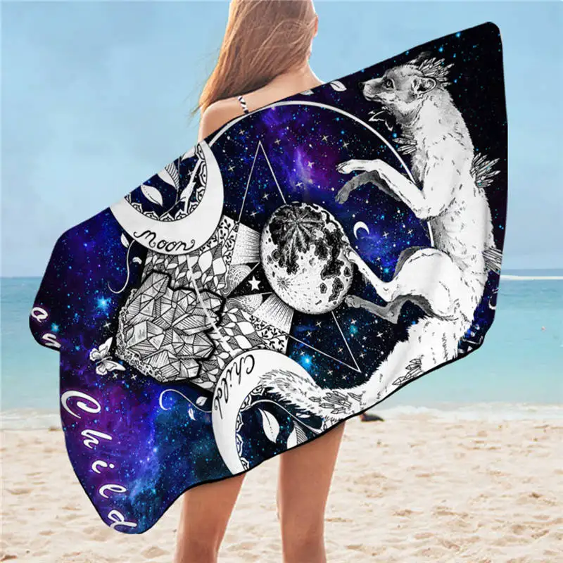 Wolf Galaxy Moon Child Black от Pixie Cold Art полотенце для ванной комнаты Лисичка пляжное полотенце с изображением животных Волк галактика планета синий фиолетовый прямоугольник салфетка - Цвет: Wolf Galaxy
