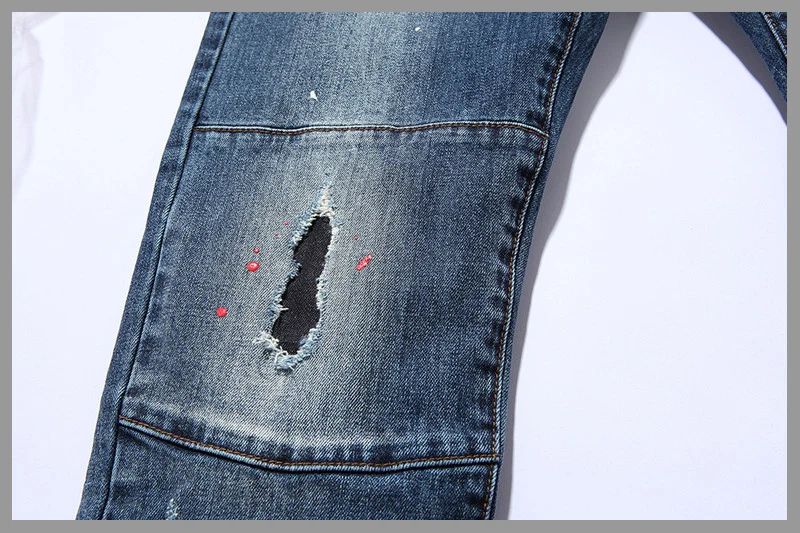 Джинсы LANBAOSI мужские повседневные с дырками прямые ковбойские модные|men jeans