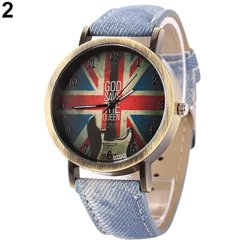 Sanwood reloj hombre 2018 Унисекс Винтажный Бронзовый джинсовый ремешок с британским флагом