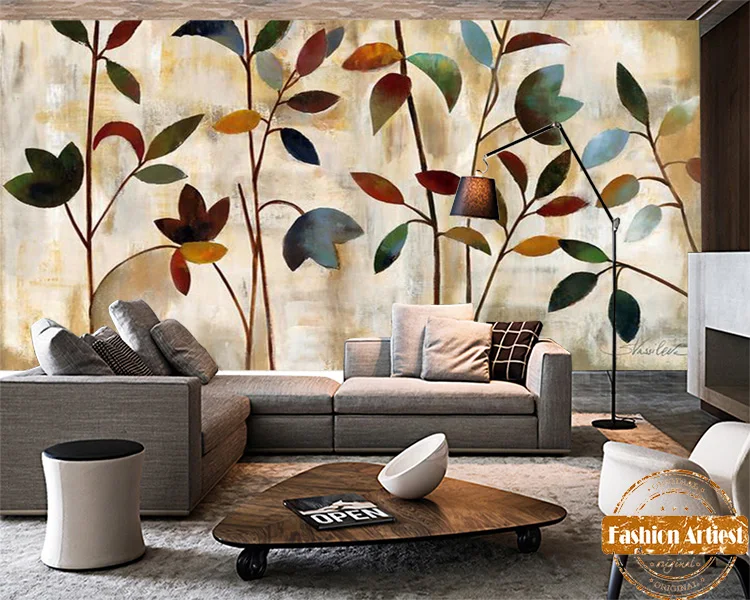 Custom wood peace autumn tree wallpaper mural color leaves oil painting tv sofa bedroom living room cafe bar restaurant | Обустройство