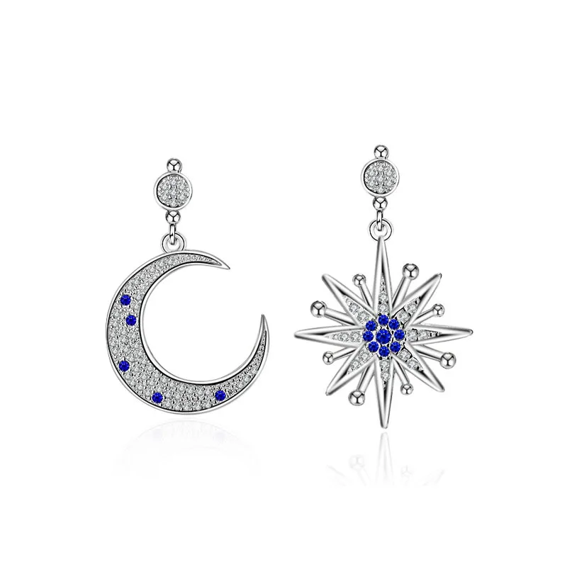 

Promotion shiny cz zircon star & moon female birthday gift 925 sterling silver ladies`stud earrings jewelry hot sell best women