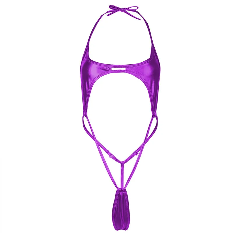Purple Женский Монокини, бикини, купальник, с высокой посадкой, бикини, купальник, нижнее белье, кожа, Холтер, Тедди, стринги, боди, женский купальник - Цвет: Purple