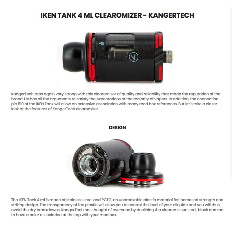 KangerTech бак жидкостью атомайзер AKD 4 мл (атомайзер) SSOCC SS 0 2 Ом катушки для Kanger и