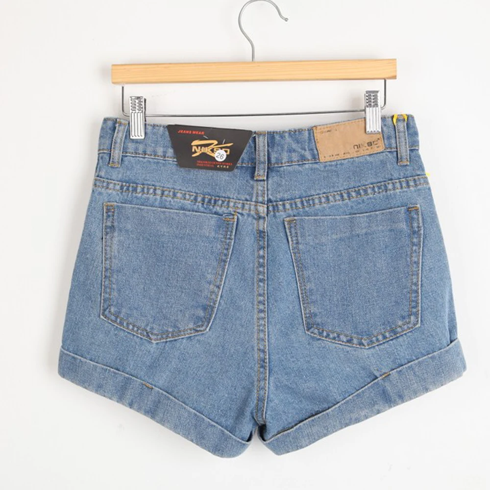 Women Pure Color Oversize Waist All Matching Summer Autumn Plus Size Rolled Wedge Shorts Denim Shorts Blue T93301050001-2