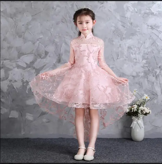 2018 New style Girls' wedding gauze short tail long children's birthday evening dress princess flower guzheng costume | Детская