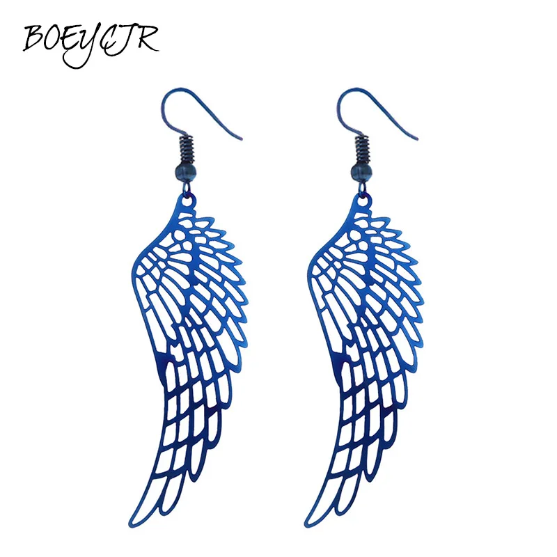 BOEYCJR Trendy Hollow Wing Metal Hook Earrings Handmade Tassel Fashion Jewelry Novel Party Drop for Women 2018 | Украшения и