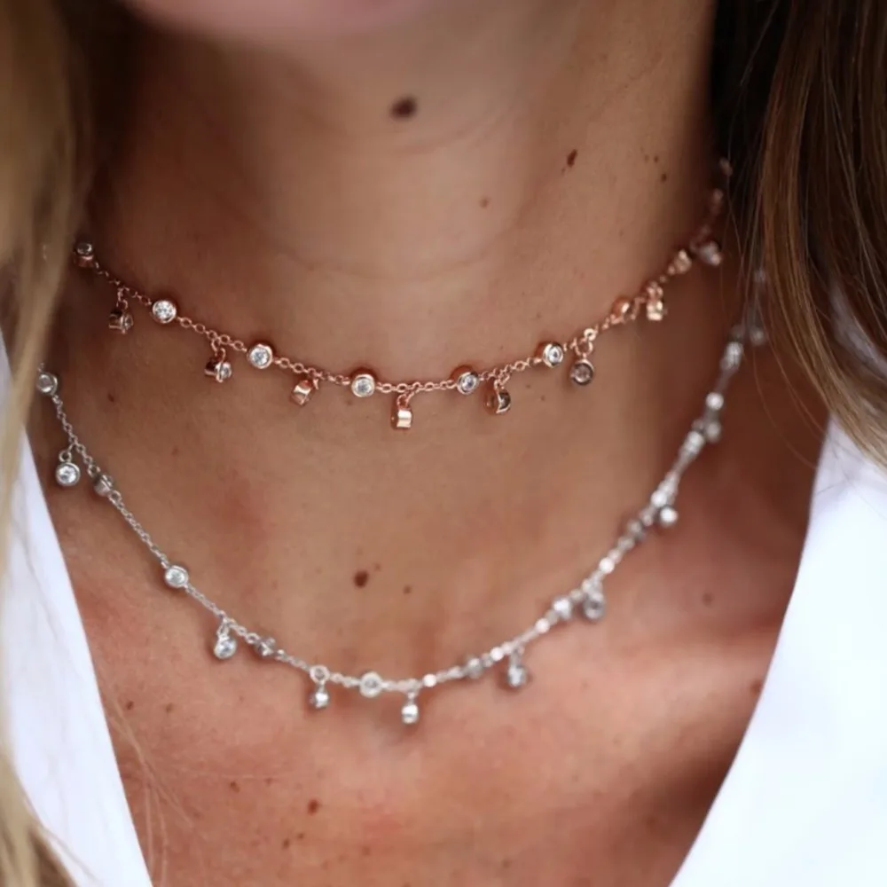 

tassel round bezel cz drop charm choker necklace elegance 925 sterling silver fashion collar
