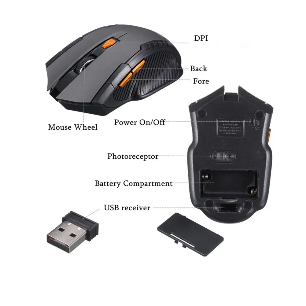 Беспроводная оптическая USB мышь 2 4 ГГц 2000DPI 6 кнопок|Мыши| |