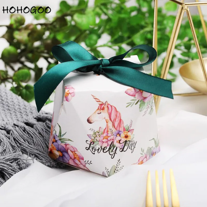 HOHOGOO 50 шт./партия Фламинго Единорог Бриллиантовая форма Свадебная коробочка для