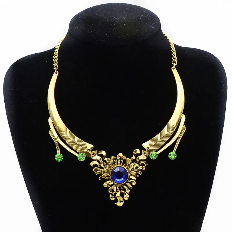 Модные Винтаж Панк цветок Подвески Красный Синий Кристалл колье Цепочки и