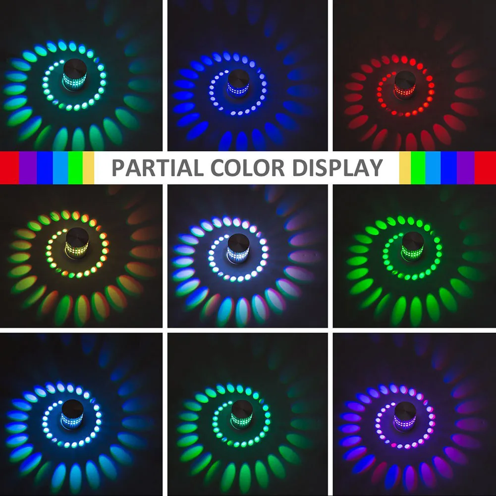 Цветная (RGB) спиральный с отверстиями светодиодный настенный светильник эффект