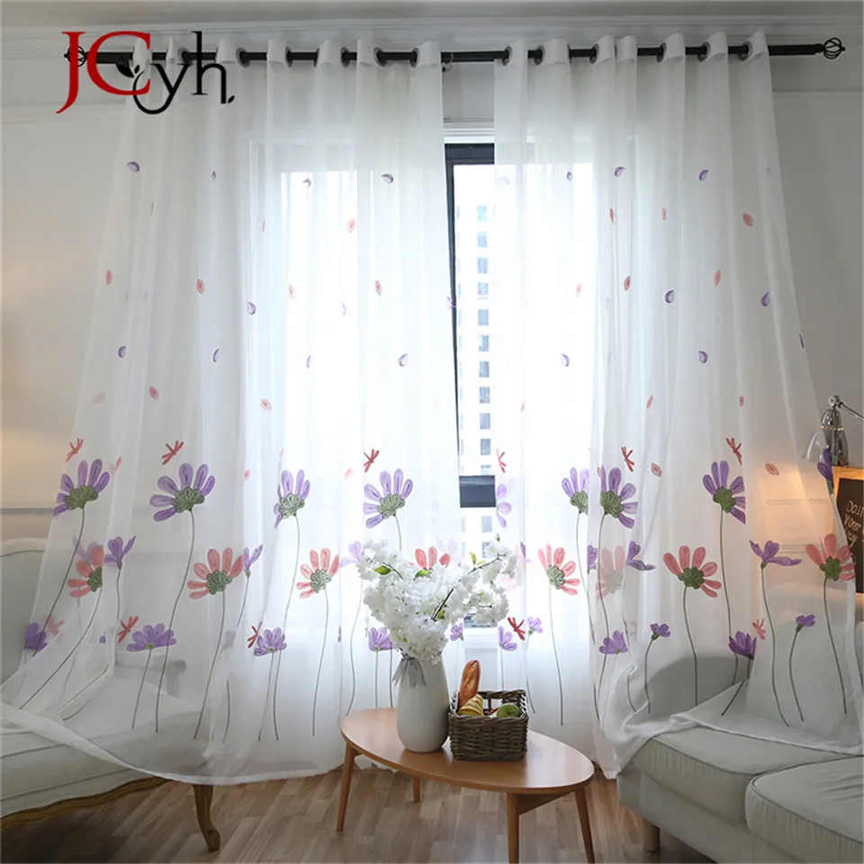 Morden White Tulle Curtains For Bedroom Window Lotus Embroidered Voile Living Room Rideaux Voilage Treatment Drapes | Дом и сад