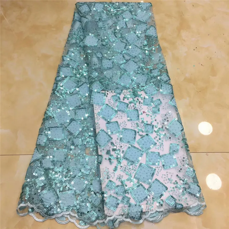 

African lace fabrics 5yard gold french lace fabric 2019 high quality nigerian Laces Fabric Sequins for wedding dresses x14-77