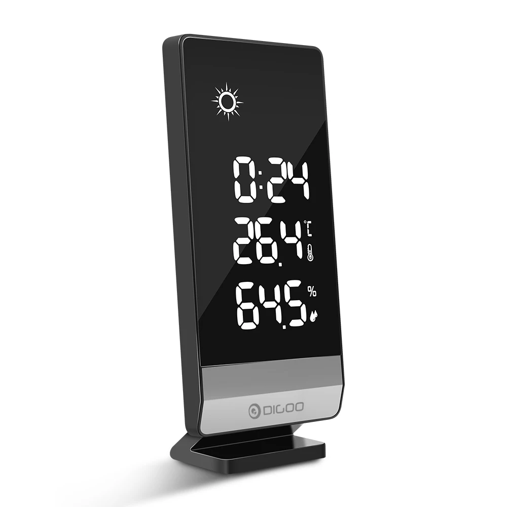Digoo DG-TH11400 погоды 12/24 часов дисплей Крытый Открытый Температура Влажность функция повтора будильника Часы 2 типа - Цвет: Черный