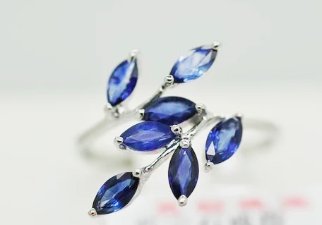 Natural sapphire ring 925 sterling silver 0.13ct*7pcs gems Real natural Leaf style For men or women #C15112301 | Украшения и