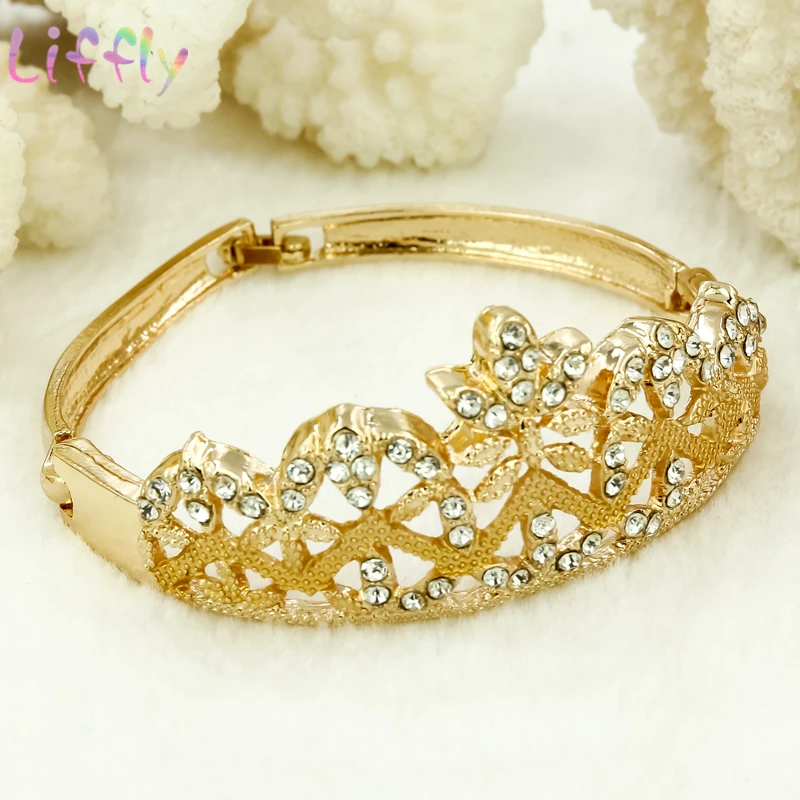 Luxury Dubai Jewelry Sets Bridal Jewelry Crystal Necklace Gold Ring Earrings Bracelet for Women Wedding Accessories Gifts