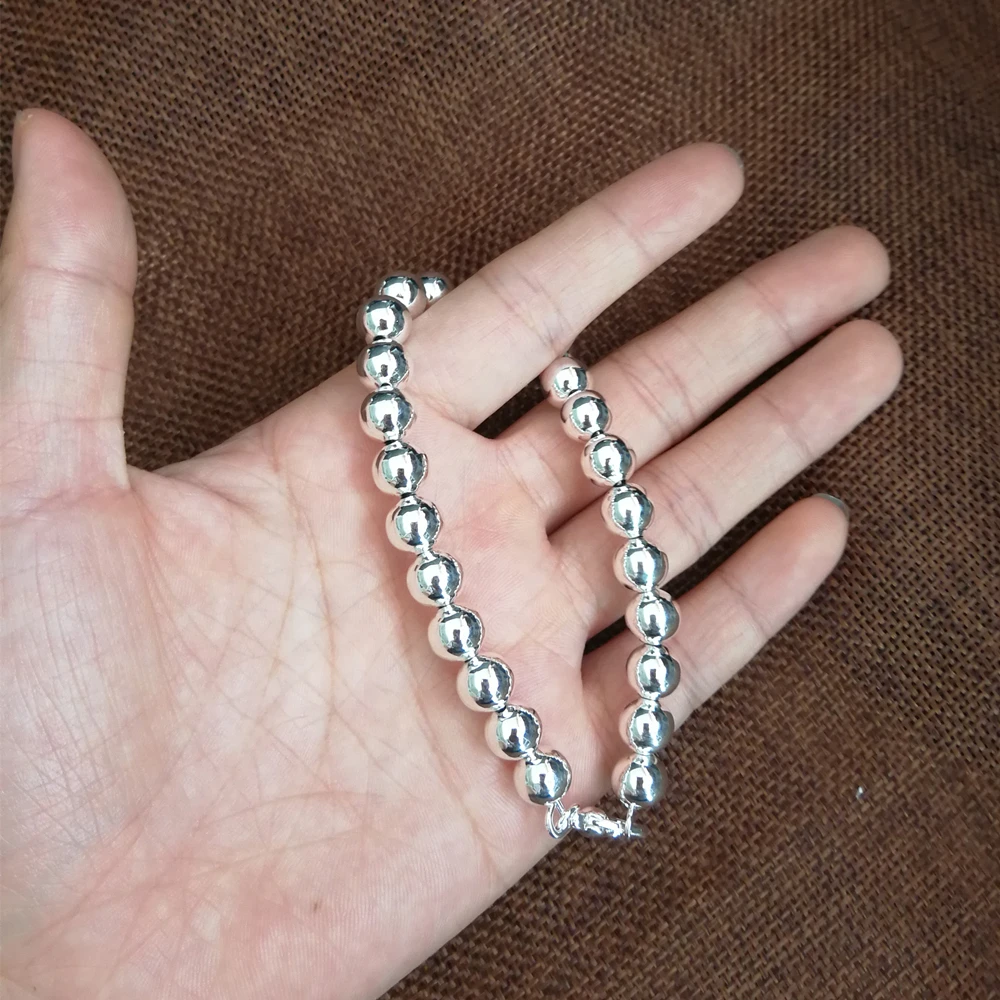 Женские браслеты из чистого серебра 925 пробы браслет-цепочка с бусинами 8 мм