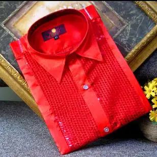 Сумасшедшая акция! Красная рубашка с блестками для мужчин певицы танцев camisa masculina