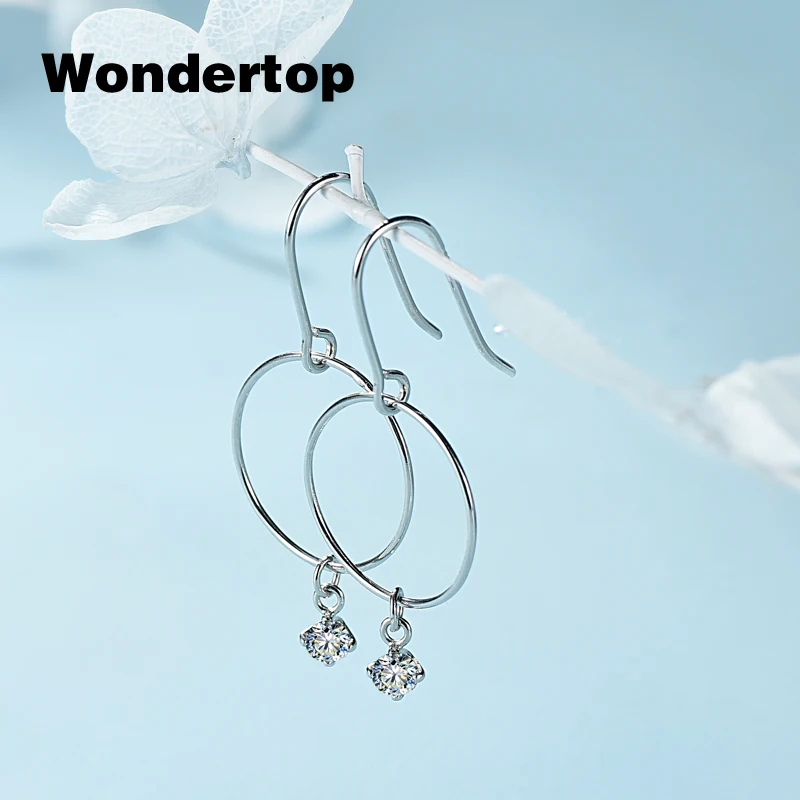 Wondertop authenticl стерлингового серебра 925 большой круг с ясно кубический циркон