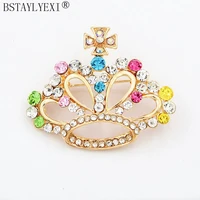 bstaylyexi colors rhinestone and crystal crown brooches women cute fashion dress coat corsage gift accessories wedding shining