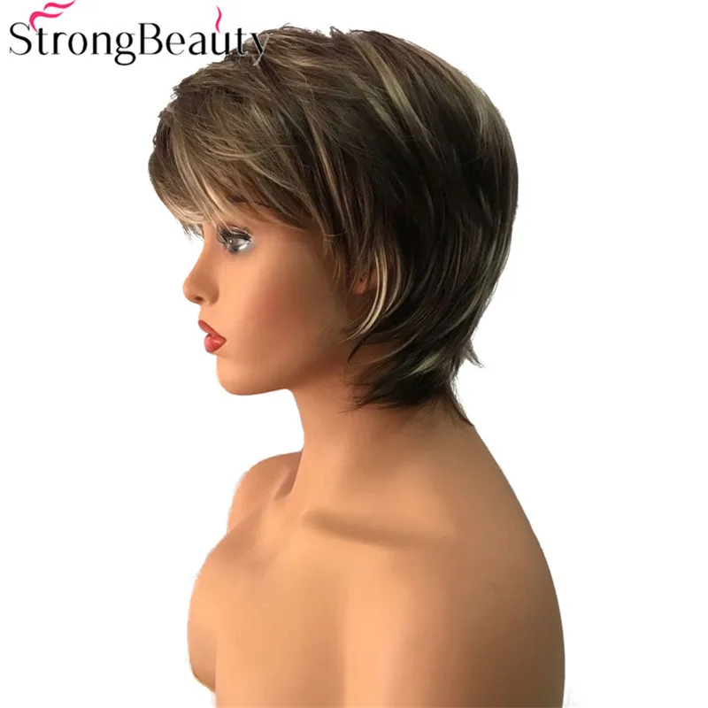Y0008 8-613 StrongBeauty короткие прямые синтетические парики, пепельный коричневый/отбеливатель блонд выделенный/балаяж волос натуральный парик - Цвет: Y0008 8-613