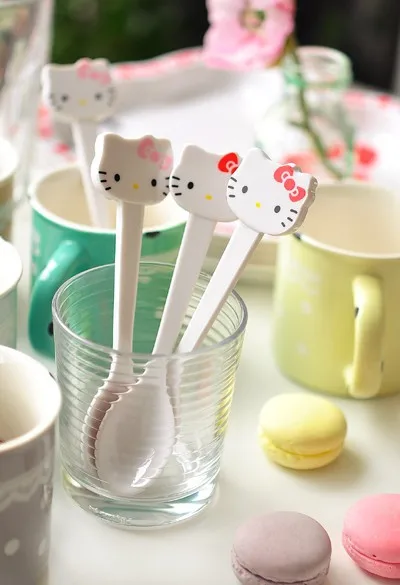 1 шт. прекрасный hello kitty чашка ложка чай кофе мороженое совок ковш