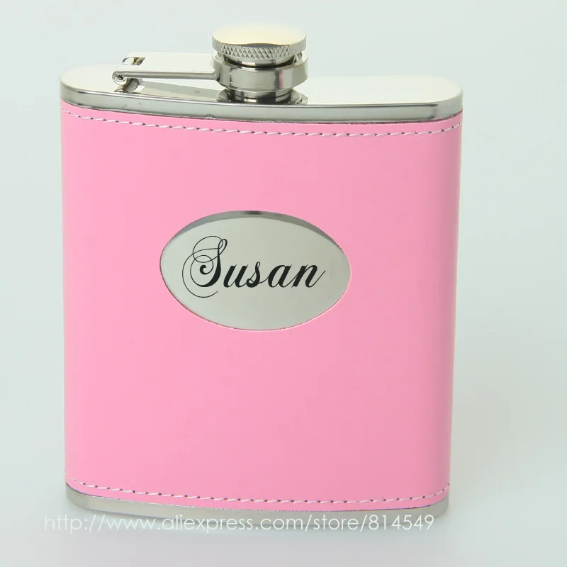 Персонализированные Ваше имя фляжка черная или розовая 7 унций бесплатно