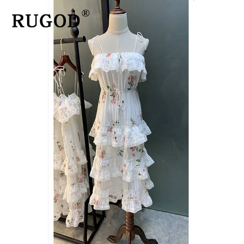 Женское платье на бретельках RUGOD длинное хлопковое с цветочной вышивкой и