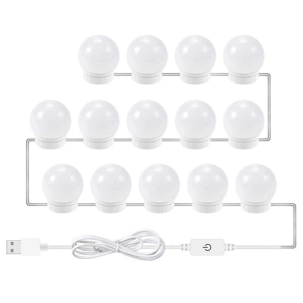 14 Bulbs Mirror lamp Светодиодный светильник для макияжа с регулируемой яркостью USB 12 В, настенный светильник s 6 10 14, набор ламп для туалетного столика, бесступенчатый светильник с регулируемой яркостью, голливудский зеркальный светильник - Цвет абажура: 14 Bulbs Mirror lamp