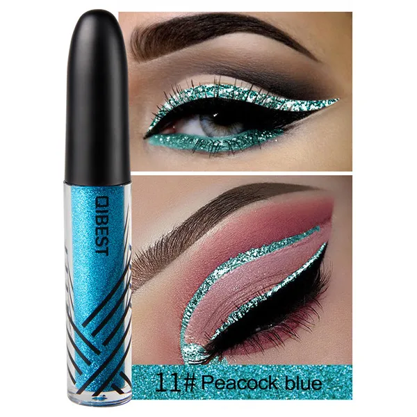 11 Peacock blue Qibest, сексуальная жидкая блестящая подводка для глаз, Maquiagem, металлик, серебристый, синий, золотой, водонепроницаемая блестящая подводка для глаз, тени для век, макияж для глаз - Цвет: 11 Peacock blue
