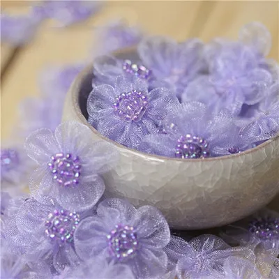Purple 40 шт/партия Аксессуары для одежды маленькая с цветочной аппликацией Снежная пряжа бисер DIY брошь ручной работы кружева патч свадебное платье - Цвет: Purple