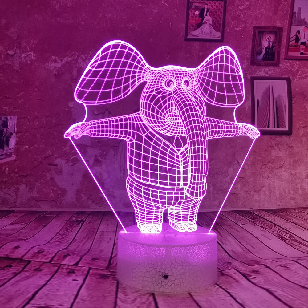 Прямая поставка мультяшный слон 3D ночник LED 7 цветов USB Иллюзия градиент
