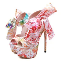 flower color BYQDY/Модные женские Босоножки на каблуке; туфли-лодочки с ремешками на лодыжках; туфли на очень высоком каблуке с открытым носком и цветочным узором; модельные женские туфли на шнуровке в русском стиле - Цвет: flower color