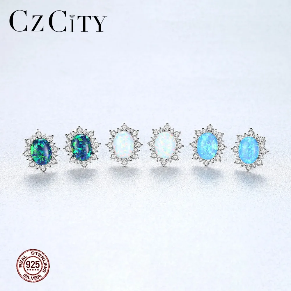 CZCITY 925 стерлингового серебра овальные серьги-гвоздики для женщин Изысканный