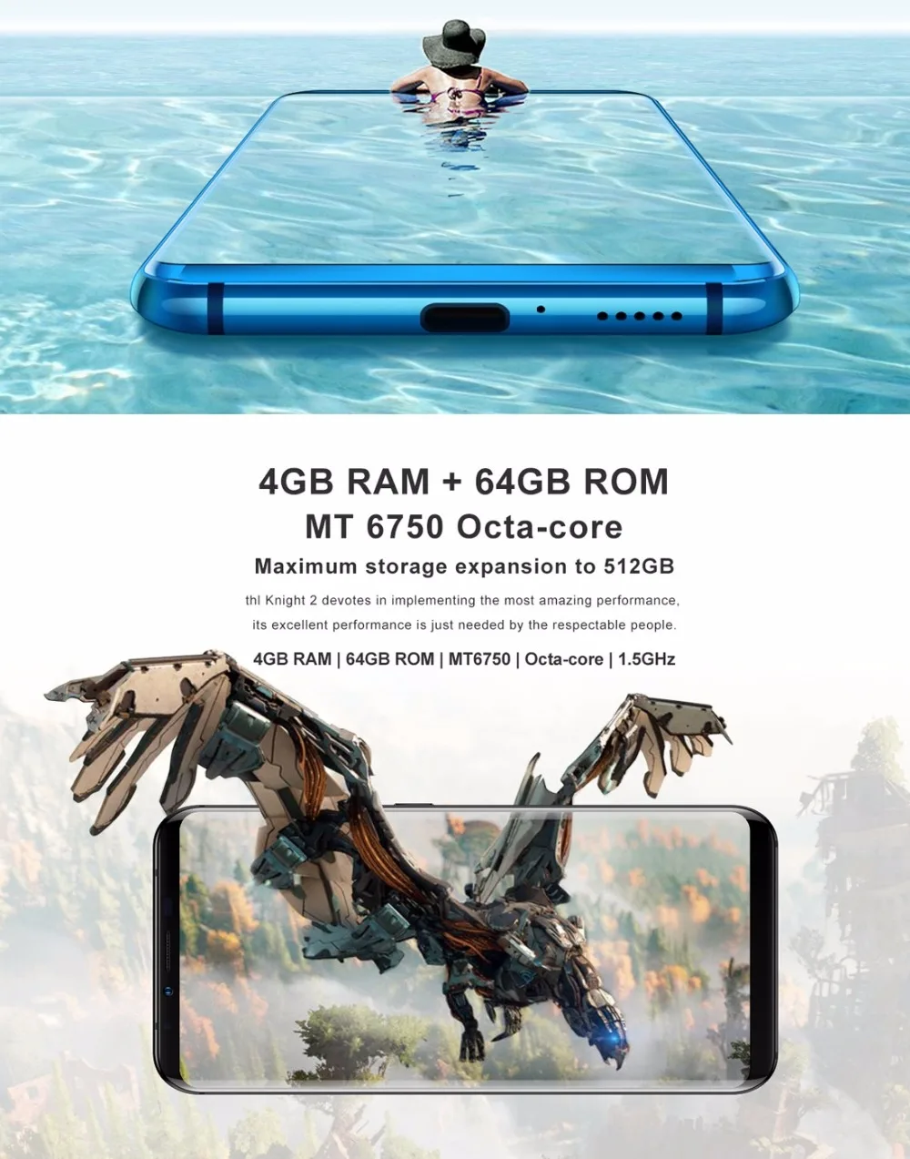Оригинал THL рыцарь 2 Беспроводной зарядное устройство смартфон 6.0 &quotAndroid 7.0 mt6750 Octa