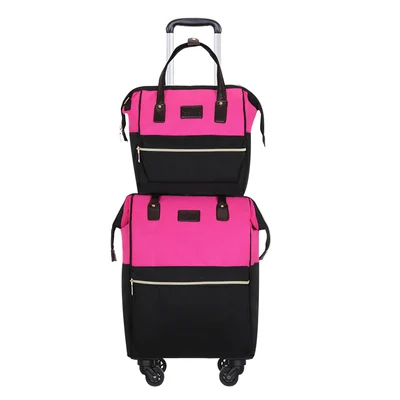 Set of pink black Портативная сумка на колесиках, чехол на колесиках и сумка на плечо, универсальный чехол из ткани Оксфорд, Чехол для багажа - Цвет: Set of pink black