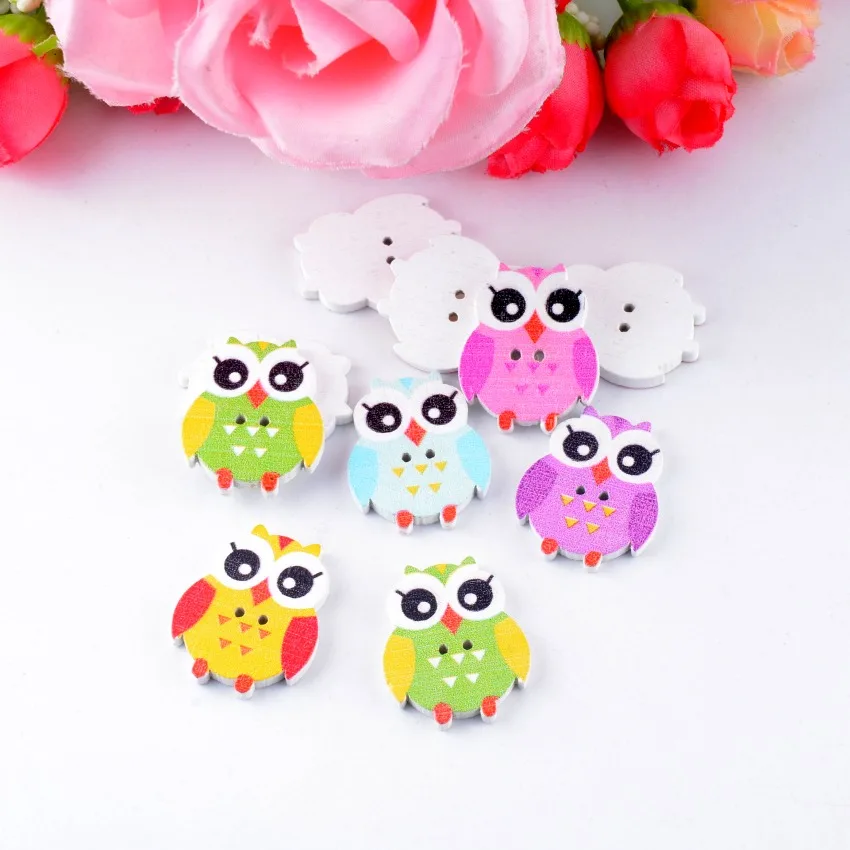 Бесплатная доставка 30 шт Смешанные 2 отверстия животные шаблон мультфильм Дерево