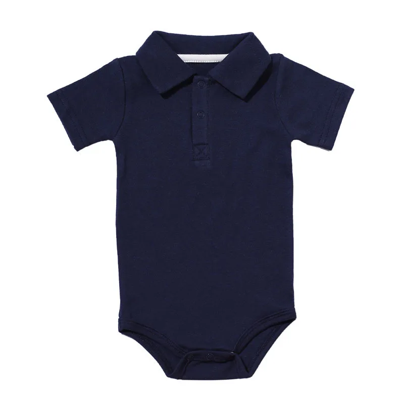 Navy blue Летние комбинезоны с отложным воротником для маленьких мальчиков и девочек; одежда из хлопка для новорожденных; комбинезон для От 0 до 2 лет; одежда для малышей - Цвет: Navy blue