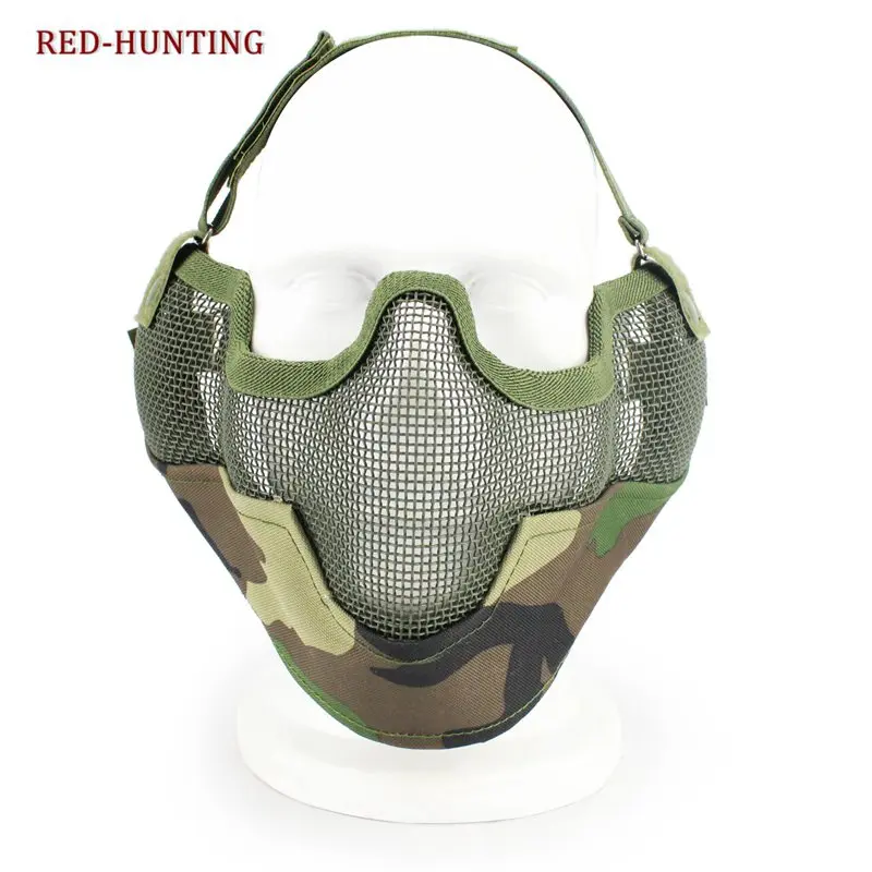 jungle camo Открытый CS тактический капюшон круто шлем маска половину лица Сталь сетка Маска Велоспорт защитные спортивный инвентарь - Цвет: jungle camo