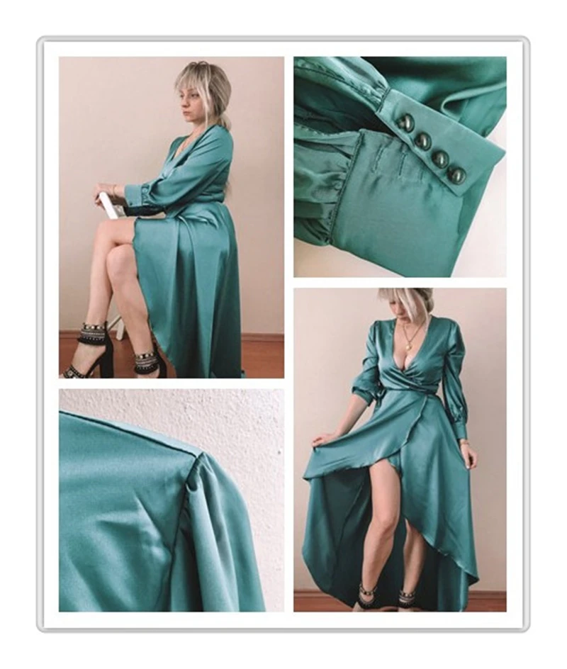 Sheinside, зеленое платье с v-образным вырезом и поясом, элегантное ТРАПЕЦИЕВИДНОЕ ПЛАТЬЕ С Длинным Рукавом, женские платья, модные вечерние платья, женское Платье Макси
